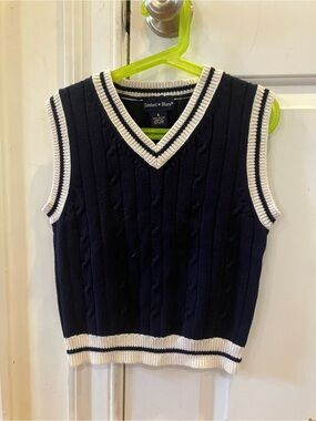 Navy Cable-Knit Tank with White Trim